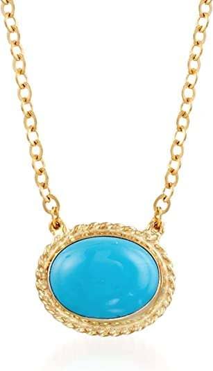 Oval Sleeping Beauty Turquoise Necklace in 14kt Yellow Gold. - Sedona's  Best Visitors Guide